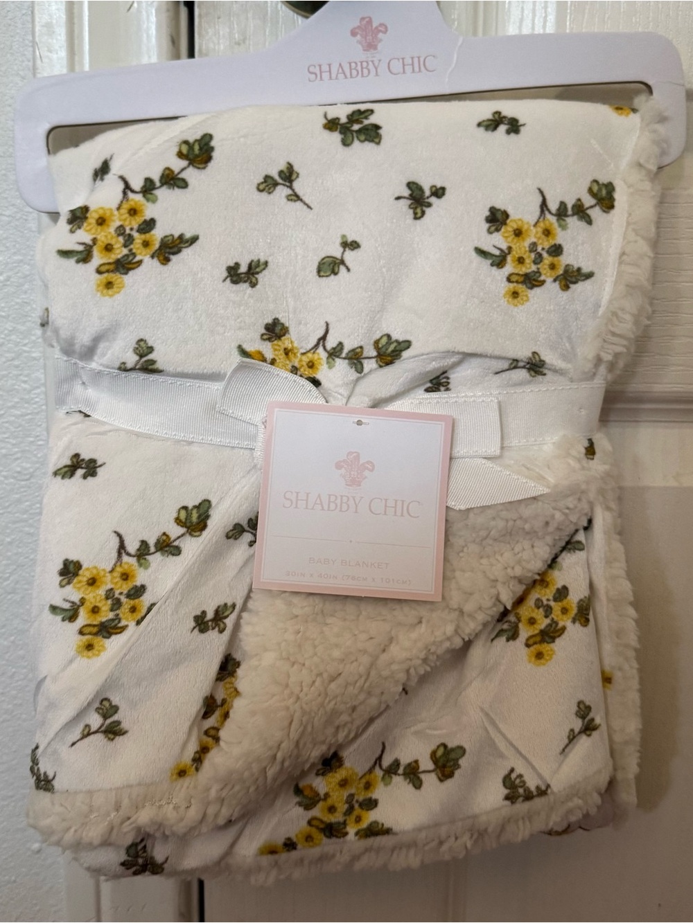 Shabby Chic Baby Girl Blanket Floral Yellow Sherpa Soft NWT New Baby Shower Gift